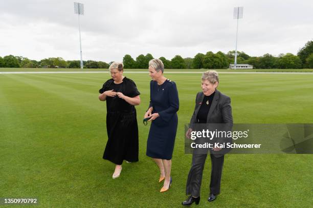 Christchurch Foundation Chief Executive Amy Carter, ICC Women’s Cricket World Cup Chair 2022 Liz Dawson and Christchurch mayor Lianne Dalziel look on...