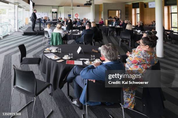 General view as New Zealand Sport Minister Grant Robertson speaks during the Women in Sport Fund announcement at Hagley Oval on November 03, 2021 in...