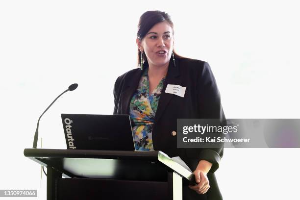 ChristchurchNZ General Manager of Destination and Attraction Loren Heaphy speaks during the Women in Sport Fund announcement at Hagley Oval on...