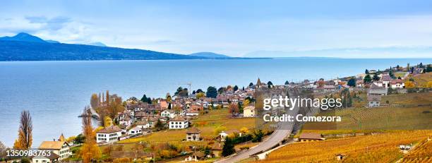 lavaux vineyards & lake geneva, montreux, switzerland - montreux stock pictures, royalty-free photos & images