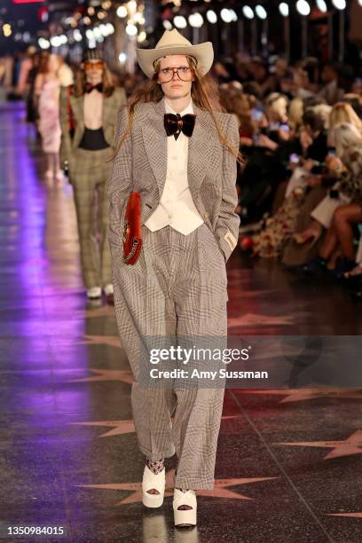 Model walks the runway for Gucci Love Parade on November 02, 2021 in Hollywood, California.