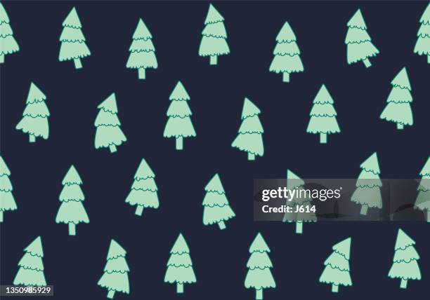 seamless wonky cartoon pine trees doodle pattern - evergreen forest stock illustrations
