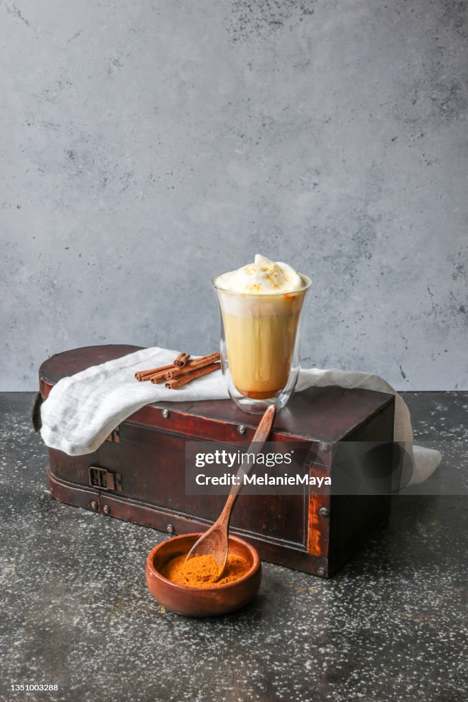 Tumeric Chai Latte Kurkuma Golden Milk with Foam and Spices