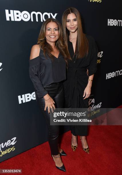 Lisa Vidal and Roselyn Sanchez attend the HBO Max premiere screening of Aida Rodriguez "Fighting Words" at The Conga Room at L.A. Live on November...