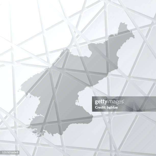 nordkorea-karte mit mesh-netzwerk auf weißem hintergrund - north korea stock-grafiken, -clipart, -cartoons und -symbole