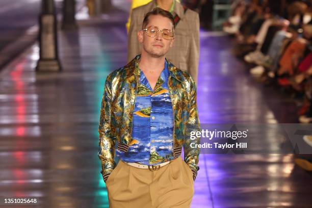 Macaulay Culkin walks the runway at the 2021 Gucci Love Parade down Hollywood Boulevard on November 02, 2021 in Hollywood, California.