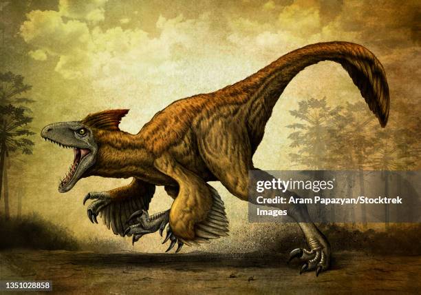 utahraptor, a large dromaeosaur dinosaur from the cretaceous period. - dromaeosauridae 幅插畫檔、美工圖案、卡通及圖標