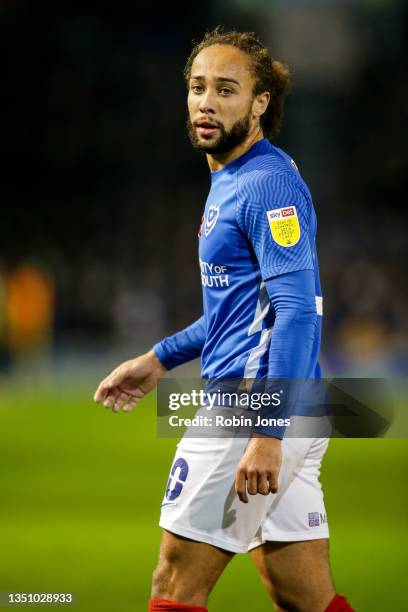 Marcus Harness of Portsmouth FC during the Sky Bet League One match between Portsmouth and Cheltenham Town at Fratton Park on November 02, 2021 in...