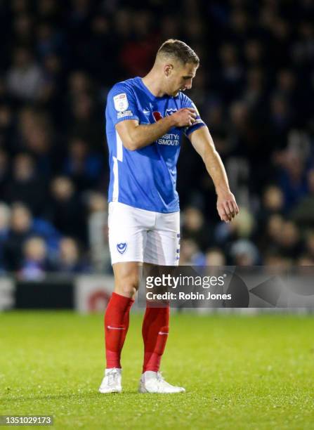 Lee Brown of Portsmouth FC during the Sky Bet League One match between Portsmouth and Cheltenham Town at Fratton Park on November 02, 2021 in...