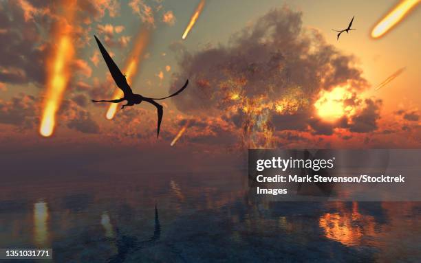 the cretaceous paleogene extinction event. - dinosaur asteroid stock illustrations