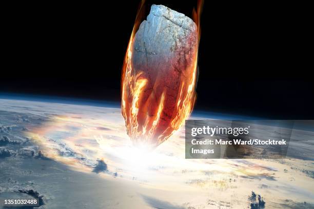 a massive asteroid enters earth's atmosphere and impacts the planet. - apocalypse stock illustrations