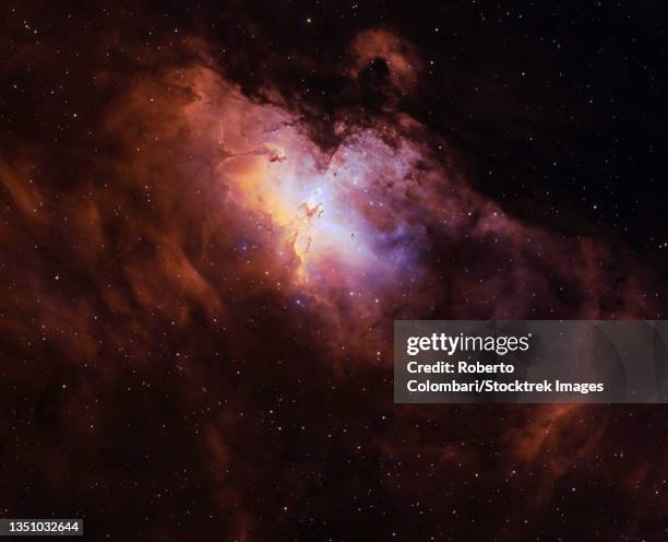 a detailed view of the eagle nebula, messier 16. - nebulosa del águila fotografías e imágenes de stock