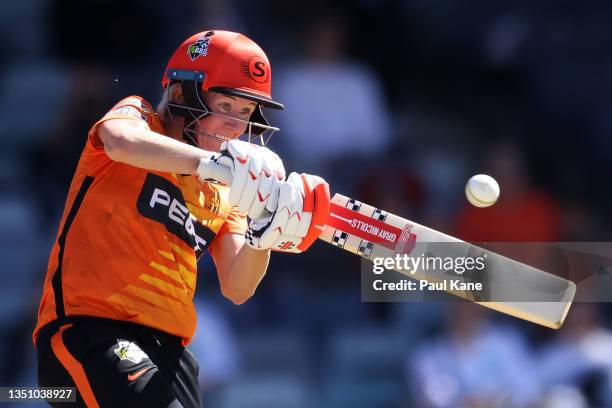 Beth Mooney of the Scorchers bats during the Women's Big Bash League match between the Melbourne Renegades and the Perth Scorchers at the WACA, on...