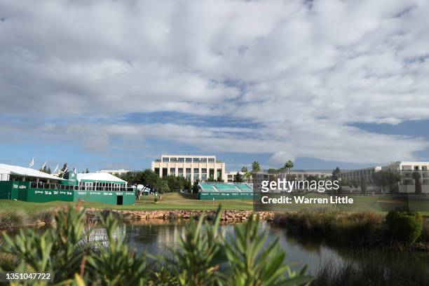 The 18th green is pictured ahead of the Portugal Masters at Dom Pedro Victoria Golf Course on November 03, 2021 in Quarteira, Portugal.