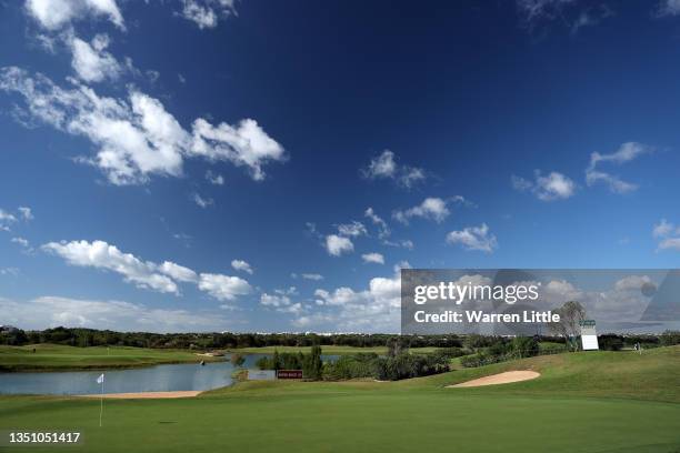 The 13th green is pictured ahead of the Portugal Masters at Dom Pedro Victoria Golf Course on November 03, 2021 in Quarteira, Portugal.