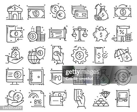 Banking and Money Related Objects and Elements. Hand Drawn Vector Doodle Illustration Collection. Hand Drawn Icons Set. Banking and Money Related Objects and Elements. Hand Drawn Vector Doodle Illustration Collection. Hand Drawn Icons Set.