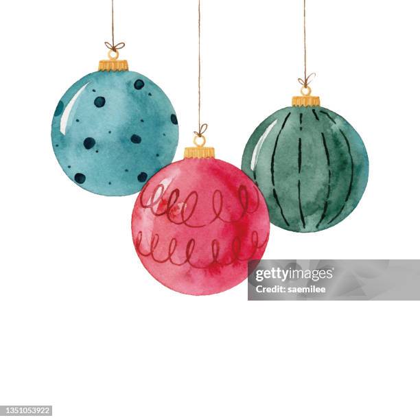 aquarell weihnachtskugel dekoration - weihnachtskugel stock-grafiken, -clipart, -cartoons und -symbole