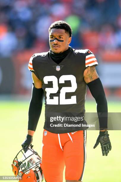 Grant Delpit of the Cleveland Browns looks on during the second half against the Pittsburgh Steelers at FirstEnergy Stadium on October 31, 2021 in...