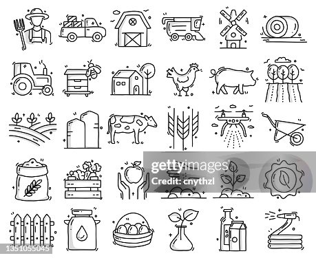 Farming and Agriculture Related Objects and Elements. Hand Drawn Vector Doodle Illustration Collection. Hand Drawn Icons Set. Farming and Agriculture Related Objects and Elements. Hand Drawn Vector Doodle Illustration Collection. Hand Drawn Icons Set.