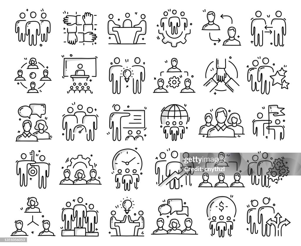 Teamwork Related Objects And Elements Hand Drawn Vector Doodle ...