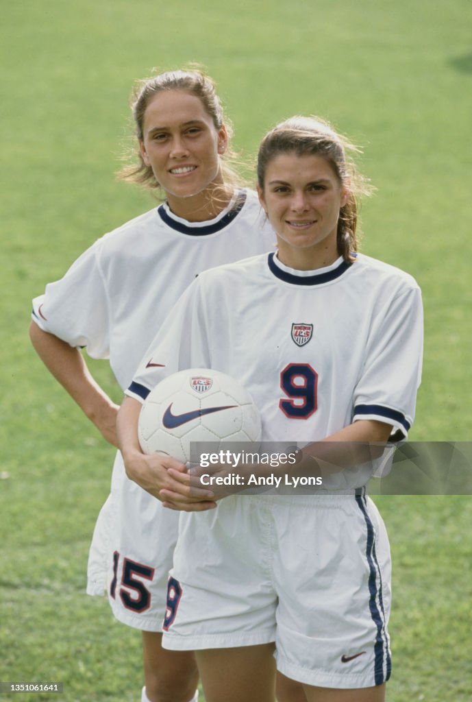 Portrait of Mia Hamm and Tisha Venturini