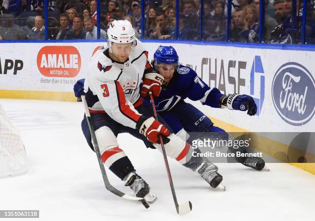 Nick Jensen of the Washington Capitals against the Tampa Bay Lightning at the Amalie Arena on November 01, 2021 in Tampa, Florida.
