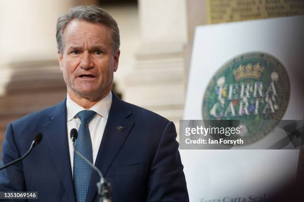Brian Moynihan, Co-chair of the SMI and Chairman and CEO of Bank of America addresses the CEOs of global companies awarded the Terra Carta Seal. On...