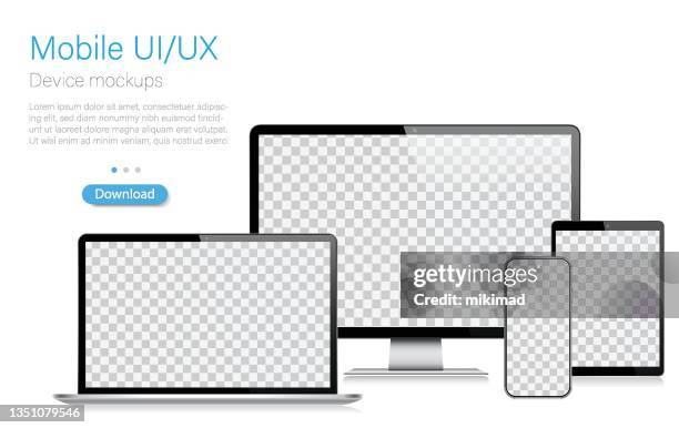 ilustrações de stock, clip art, desenhos animados e ícones de realistic vector mockup digital tablet, mobile phone, smart phone, laptop and computer monitor. ui / ux design. vector illustration, modern digital devise, digital template. stock illustration. eps 10. - tablet digital