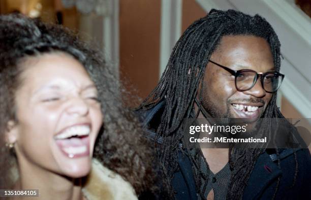 Jazzie B and wife Efua Baker arriving on the red carpet, The 1997 MOBO Awards, New Connaught Rooms, London, 10th November 1997.