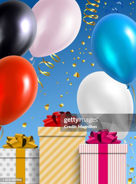 holiday background with balloons and gift box - retirement celebration background stock illustrations