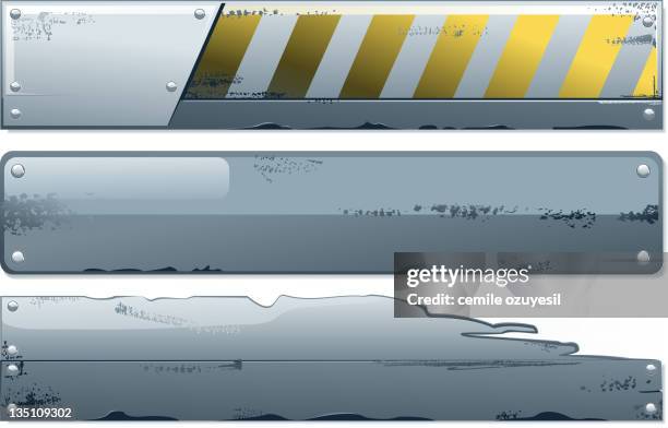 old metallic banner set - shoddy construction stock illustrations