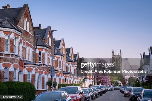 A residential street of Victorian style terrace houses in London A residential street of Victorian style terrace houses in London