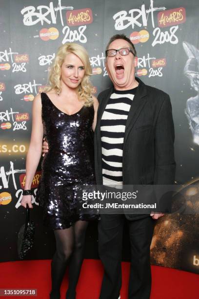 Nancy Sorrell and Vic Reeves attend the red carpet during The BRIT Awards 2008, Earls Court 1, London, 20th February 2008.