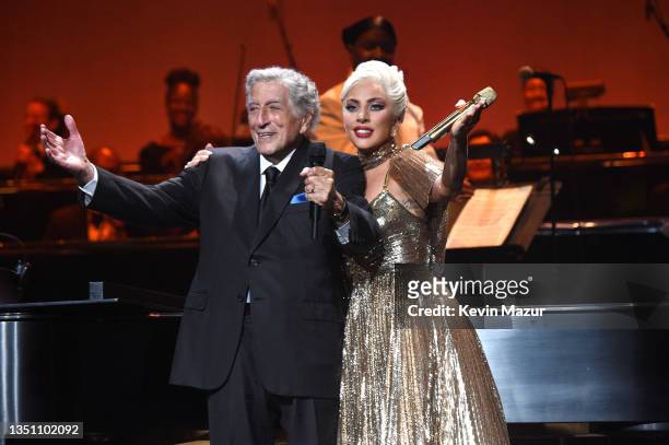 Tony Bennett and Lady Gaga perform live at Radio City Music Hall on August 05, 2021 in New York City. "One Last Time: An Evening With Tony Bennett...