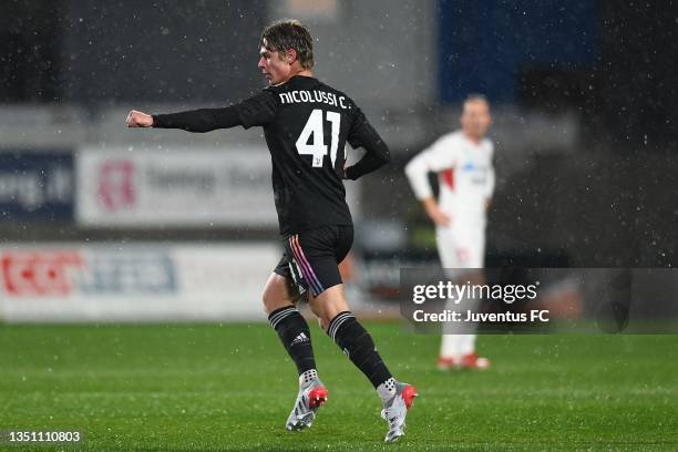 Hans Nicolossi Caviglia of Juventus celebrates after scoring the 2-1 goal during the Coppa Italia Serie C match between Sud Tirol and Juventus U23 at...