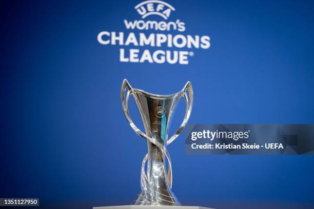 View of the trophy ahead of the UEFA Women's Champions League 2023/24 Round 1 Draw, at The House of the European Football, on June 30th, 2023 in...