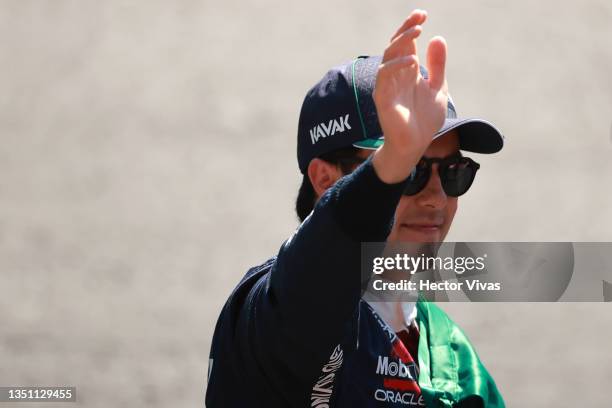 Formula 1 and Red Bull Racing driver Sergio Perez of Mexico greets to the fans in an exhibition in Paseo de la Reforma ahead of Sunday's Grand Prix...
