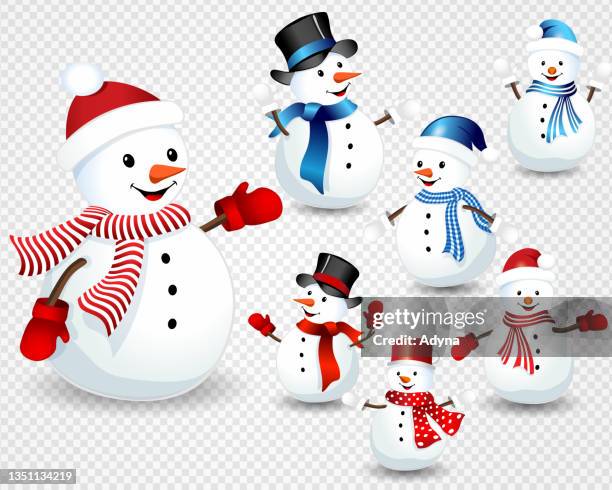 ilustraciones, imágenes clip art, dibujos animados e iconos de stock de lindos muñecos de nieve - muñeco de nieve