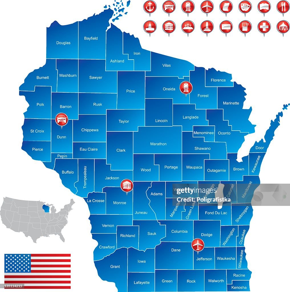 Wisconsin Map Map Of Wisconsin High-Res Vector Graphic - Getty Images