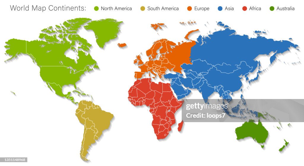 Detaillierte Weltkarte unterteilt in sechs Kontinente - Genaue & korrekte Version