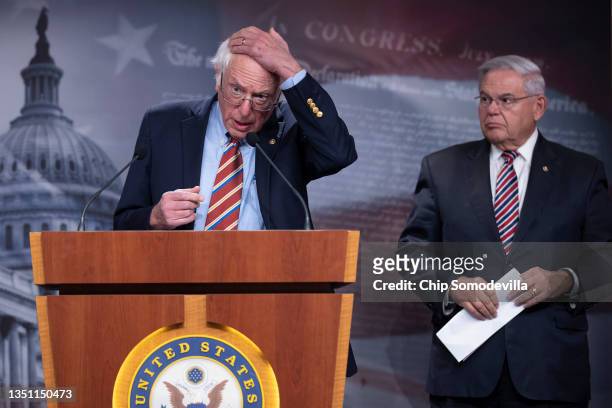 Senate Budget Committee Chairman Bernie Sanders and Sen. Robert Menendez hold a news conference about state and local tax deductions as part of the...