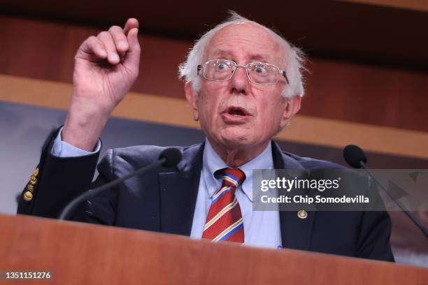 Senate Budget Committee Chairman Bernie Sanders holds a news conference about state and local tax deductions as part of the Build Back Better...