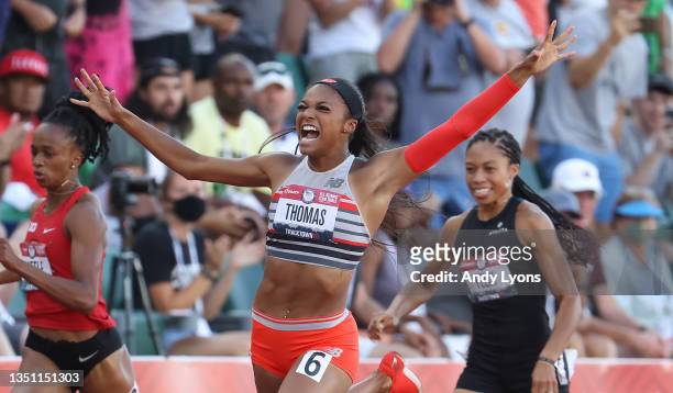 Gabby Thomas wins the Women 200 Meter at Hayward Field on June 26, 2021 in Eugene, Oregon.