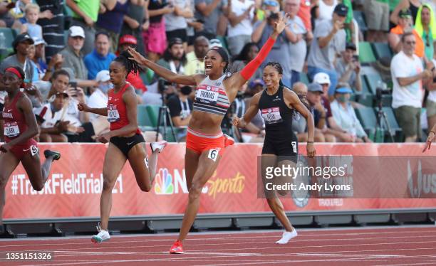 Gabby Thomas wins the Women 200 Meter at Hayward Field on June 26, 2021 in Eugene, Oregon.