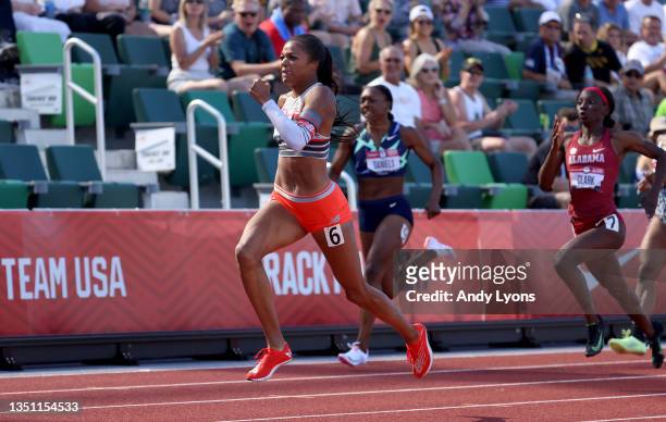 Gabby Thomas in the semi final of the Women 200 Meter at Hayward Field on June 25, 2021 in Eugene, Oregon.