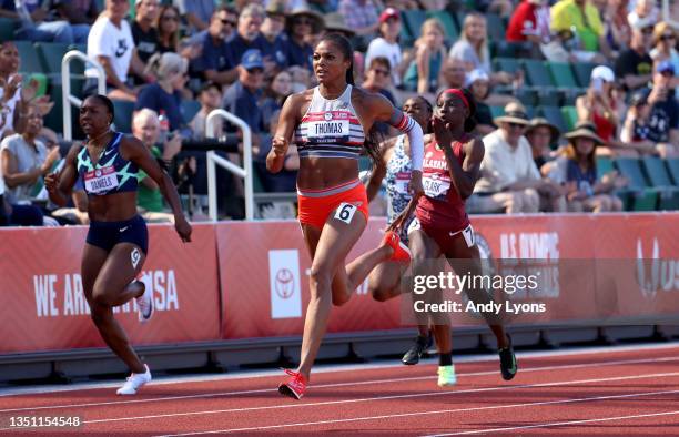 Gabby Thomas in the semi final of the Women 200 Meter at Hayward Field on June 25, 2021 in Eugene, Oregon.