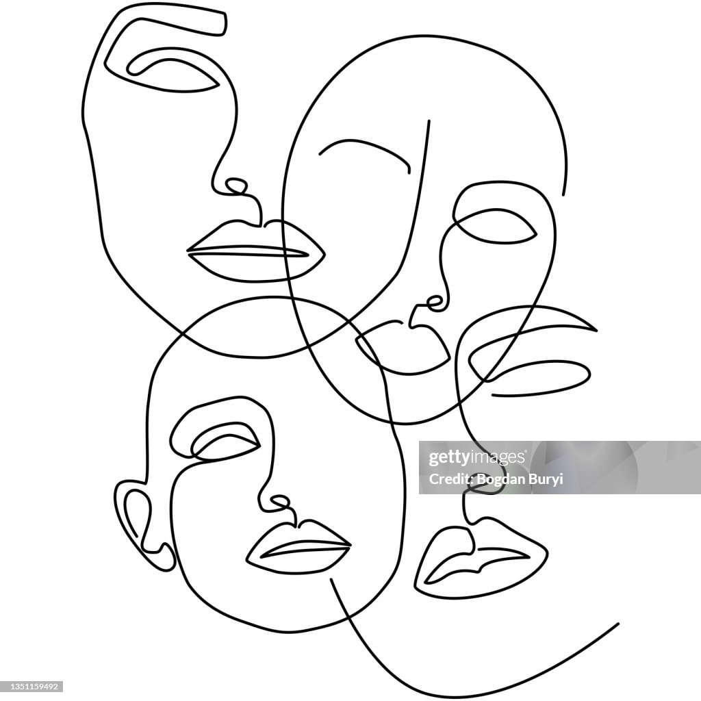 Simple Line Face Abstract Faces Line Illustration Minimalist Face Art High-Res Vector ...