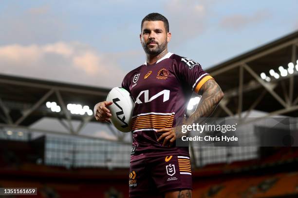 Adam Reynolds poses during the launch of the Brisbane Broncos 2022 NRL Season jersey at Suncorp Stadium on October 26, 2021 in Brisbane, Australia.