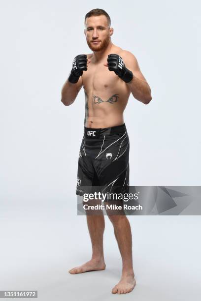 Justin Gaethje poses for a portrait during a UFC photo session on November 3, 2021 in New York, New York.