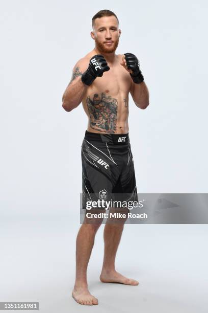 Justin Gaethje poses for a portrait during a UFC photo session on November 3, 2021 in New York, New York.